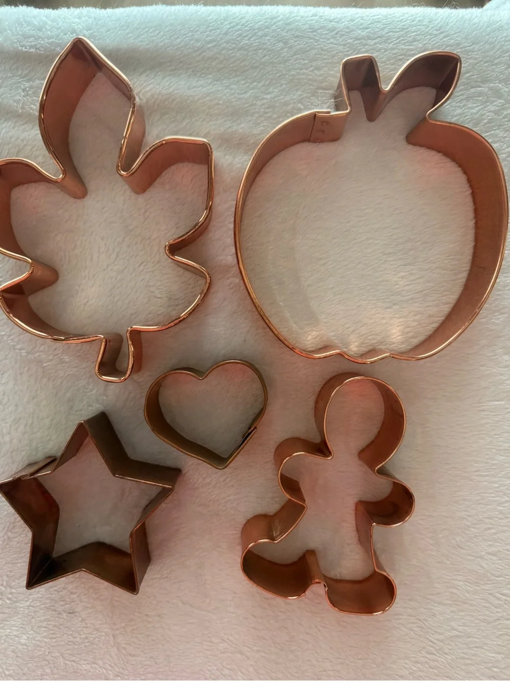 Copper Cookie Cutter Set - Leaf, Pumpkin, Star, Heart & Gingerbread